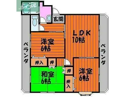ドミール福島A(3LDK/1階)の間取り写真