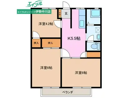 パナハイツ山口I(3K/2階)の間取り写真