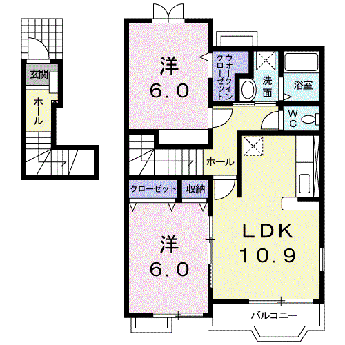 BREEZE明磧(2LDK/2階)の間取り写真