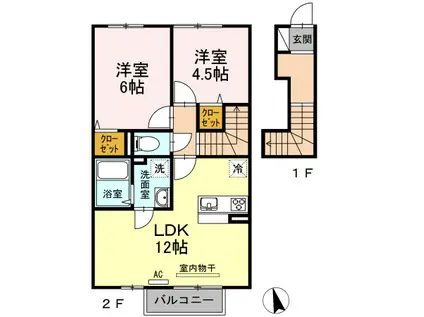 シャインポート屋島IVB棟(2LDK/2階)の間取り写真