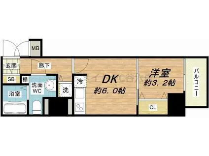 プレサンス松屋町グレース(1DK/7階)の間取り写真