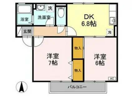 ビューラー福泊A棟(2DK/2階)の間取り写真