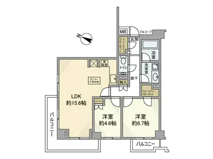 ピアースコード代々木参宮橋(2LDK/2階)の間取り写真