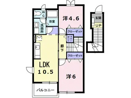 サウスウィンド(2LDK/2階)の間取り写真