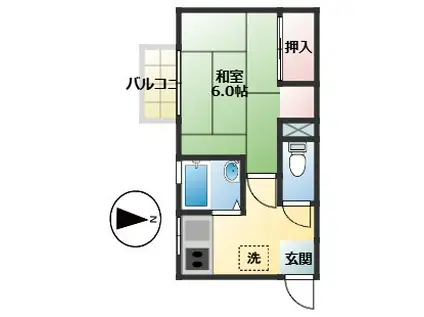 ジュネス木之庄A(1K/2階)の間取り写真