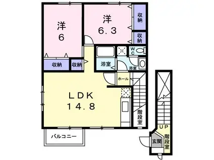 メゾンヒルズ・モトミヤ (2LDK/2階)の間取り写真
