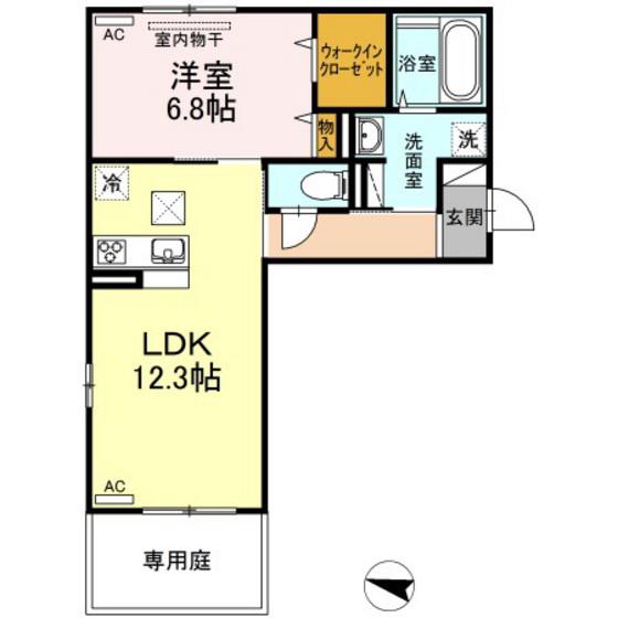 D-ROOM浜野南 A棟(1LDK/1階)の間取り写真
