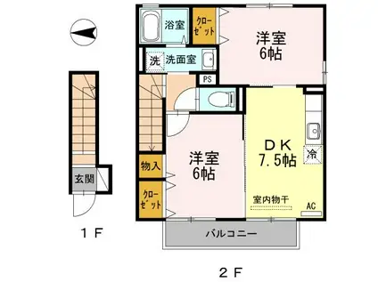 ボンヌ・ジュルネC棟(2DK/2階)の間取り写真
