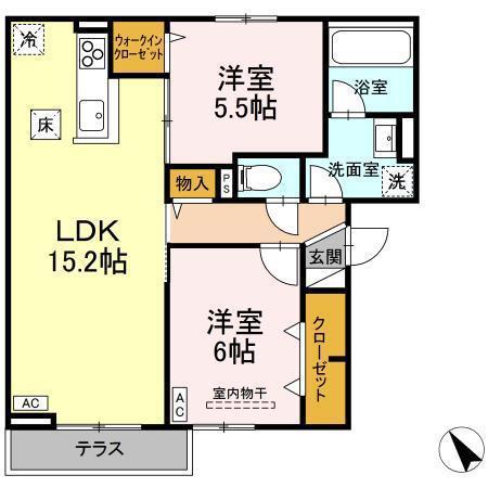 RESUA茶畑A(2LDK/3階)の間取り写真