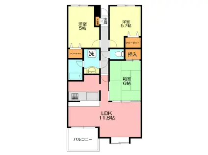 コートハウス鎌倉山(3LDK/2階)の間取り写真