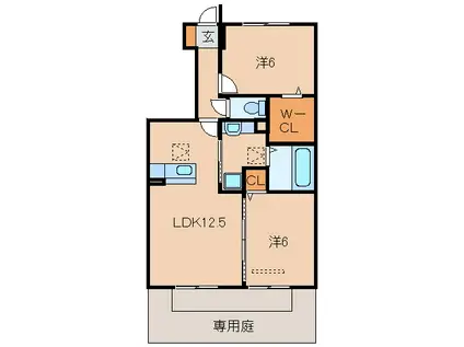 ウィット塩屋(2LDK/1階)の間取り写真