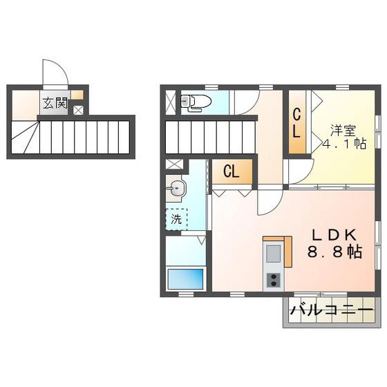 エルメゾンひながB棟(1LDK/2階)の間取り写真
