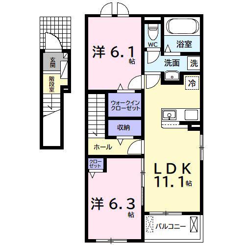 ヴィラ・オアシス(2LDK/2階)の間取り写真