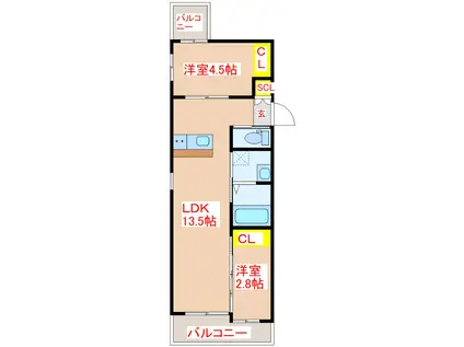MIRAIAL藤崎(2LDK/1階)の間取り写真