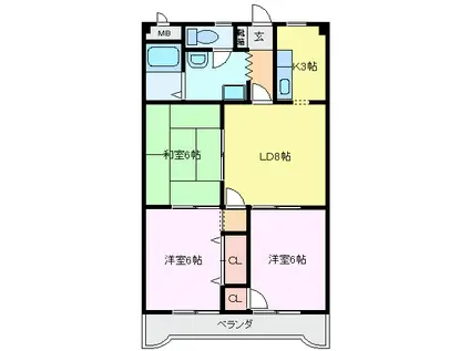 グランメール勝田(3LDK/4階)の間取り写真