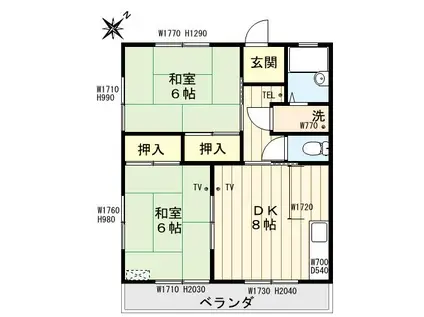 山本アパート(2DK/2階)の間取り写真