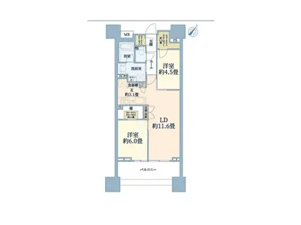 パークタワー向ケ丘遊園(2LDK/12階)の間取り写真