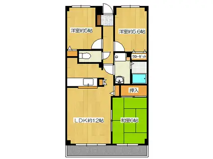 ベルビーアドニス(3LDK/1階)の間取り写真