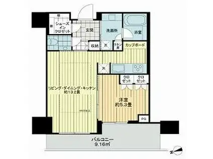 パークコート六本木ヒルトップ(1LDK/13階)の間取り写真
