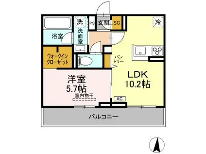 ヘシレ中御所(1LDK/3階)の間取り写真