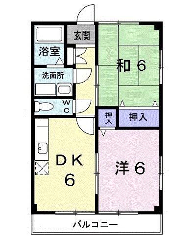 ソレイユ城山(2DK/2階)の間取り写真