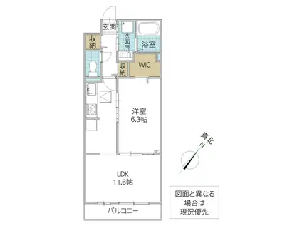 ヴィラバース(1LDK/1階)の間取り写真