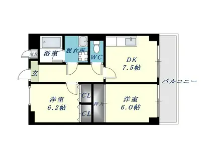 ハピネス布施(2DK/9階)の間取り写真