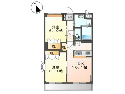 ランドマーク曙壱番館(2LDK/3階)の間取り写真