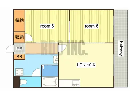 アルコ・ラ・カーサ 町坪(2LDK/3階)の間取り写真
