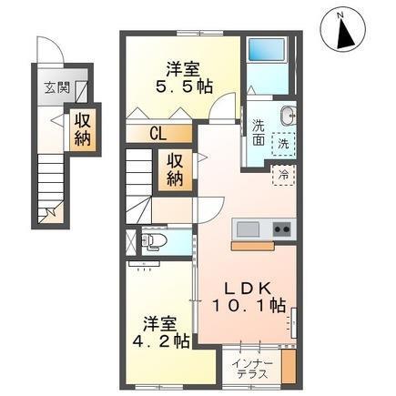ソランジュ(2LDK/2階)の間取り写真