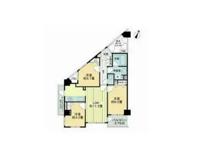 ライオンズプラザ目黒(3LDK/13階)の間取り写真