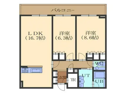 WAZAC函館五稜郭 MIYABIコート(2LDK/17階)の間取り写真