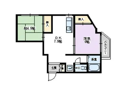 コーポ西宮(2DK/2階)の間取り写真