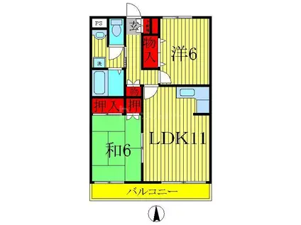 メゾン関場2(2LDK/3階)の間取り写真