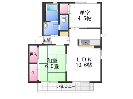 ソレイユ北庄C棟(2LDK/2階)の間取り写真