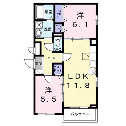 ウエストレイク(2LDK/1階)の間取り写真