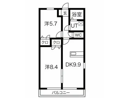 アウラガーデン B(2DK/2階)の間取り写真