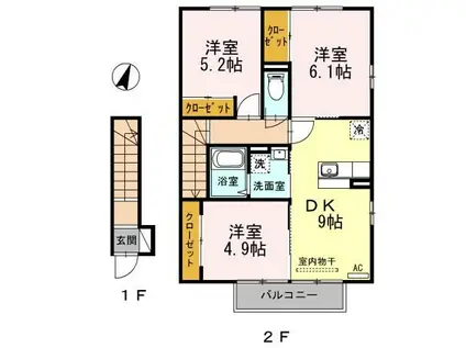 シャルムドミール B棟(3DK/2階)の間取り写真