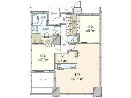 ワールドシティタワーズ キャピタルタワーC棟(2LDK/29階)の間取り写真