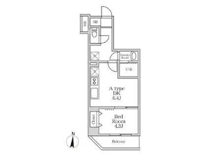 ラヴィエール錦糸公園(1DK/6階)の間取り写真