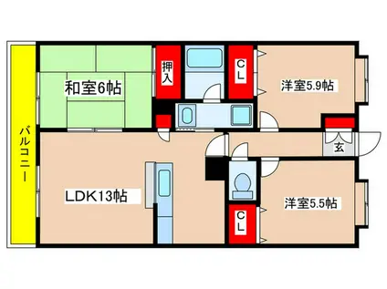 第7旭マンション(3LDK/1階)の間取り写真
