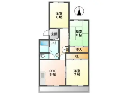 プルシャンブルー神園(3DK/2階)の間取り写真