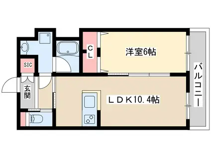 ディームス福島(1LDK/4階)の間取り写真