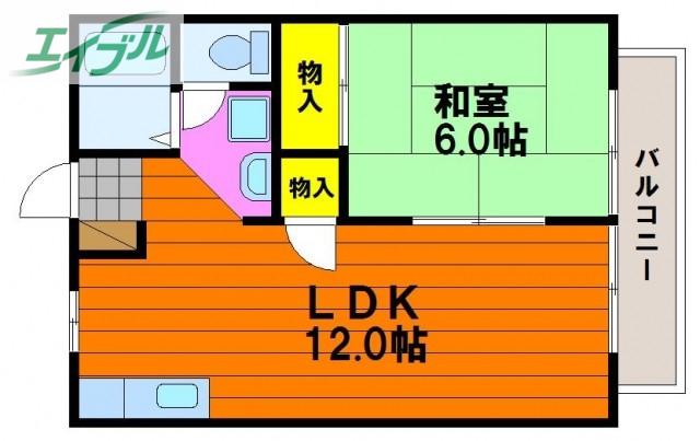 山陽コーポ豊成(1LDK/2階)の間取り写真