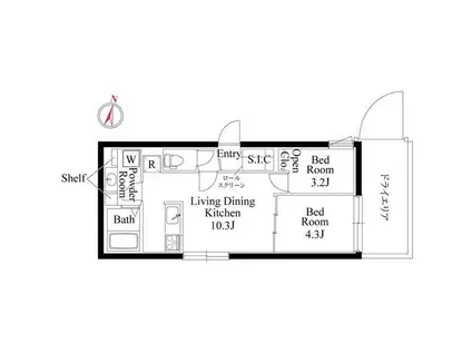 カーサピアッツア桜新町(2LDK/1階)の間取り写真