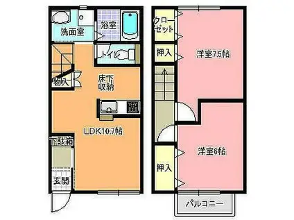 ビックフォレスト稲荷前(2LDK/1階)の間取り写真