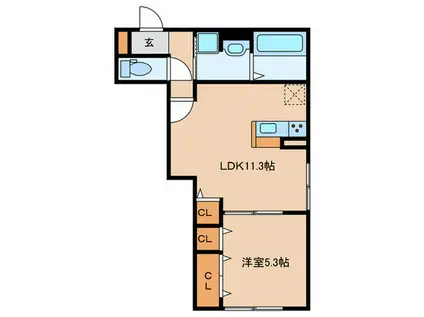 スピネル南草津(1LDK/1階)の間取り写真