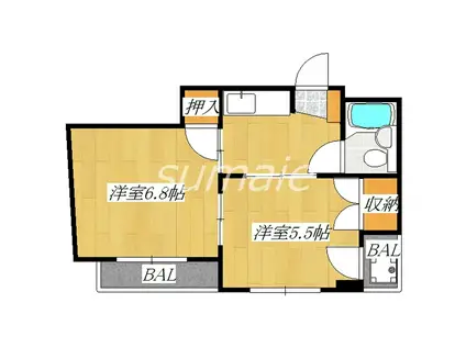 冨田ビル(2K/3階)の間取り写真