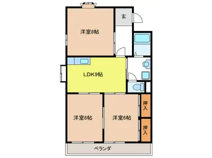 パークハイツ愛成 ウエスト(3LDK/1階)の間取り写真