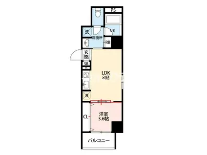 トモ南堀江(1LDK/3階)の間取り写真